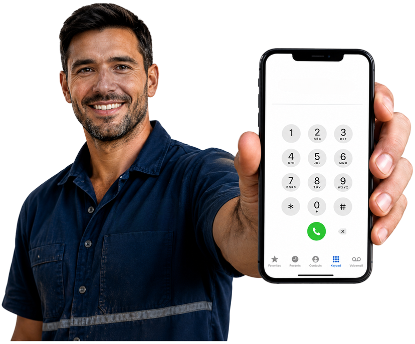 Marayong Blocked Drains plumber holding a phone — call 1300 261 965