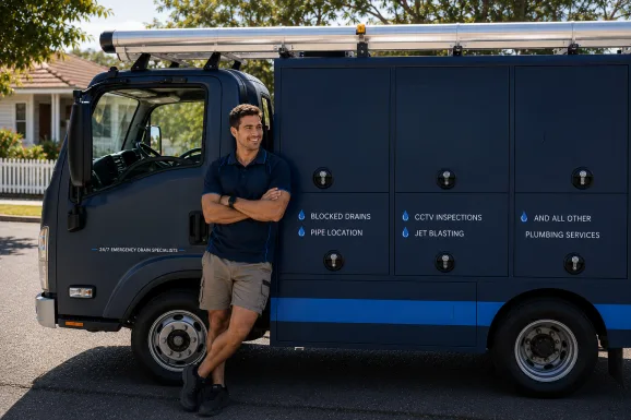 Service van and plumber at a Marayong callout