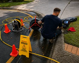 Plumber checking a blocked drain on a Marayong job