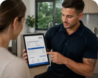 Plumber explaining a service estimate in Marayong